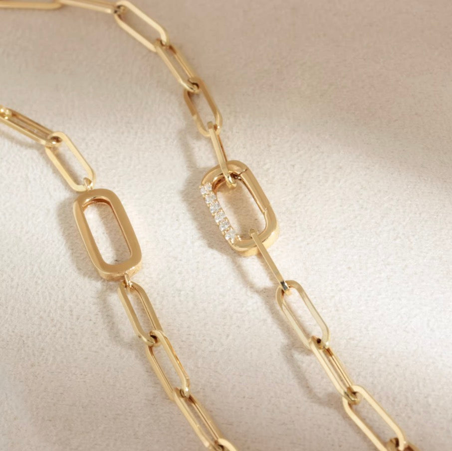 K18YG ペーパークリップチェーン ロングオーバル ネックレス イエローゴールド 18K ダイヤモンド リンクチェーン メンズ レディース