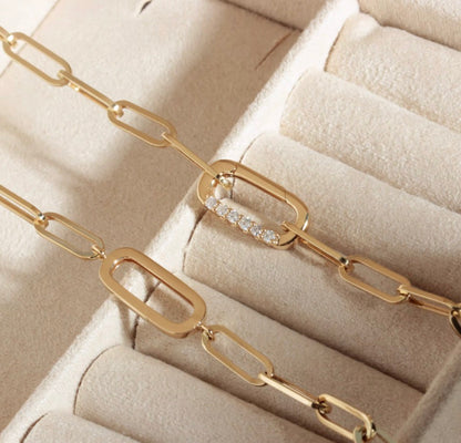 K18YG ペーパークリップチェーン ロングオーバル ネックレス イエローゴールド 18K ダイヤモンド リンクチェーン メンズ レディース