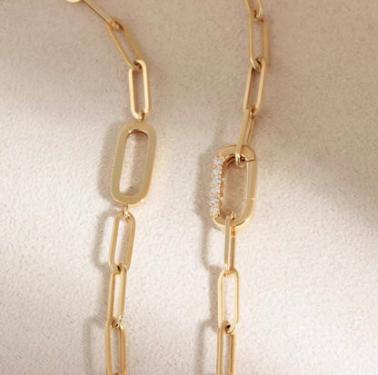 K18YG ペーパークリップチェーン ロングオーバル ネックレス イエローゴールド 18K ダイヤモンド リンクチェーン メンズ レディース