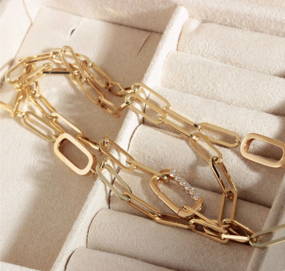 K18YG ペーパークリップチェーン ロングオーバル ネックレス イエローゴールド 18K ダイヤモンド リンクチェーン メンズ レディース