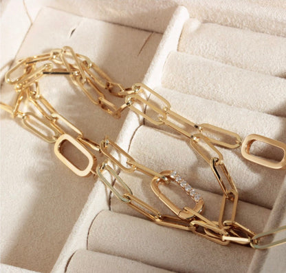 K18YG ペーパークリップチェーン ロングオーバル ネックレス イエローゴールド 18K ダイヤモンド リンクチェーン メンズ レディース