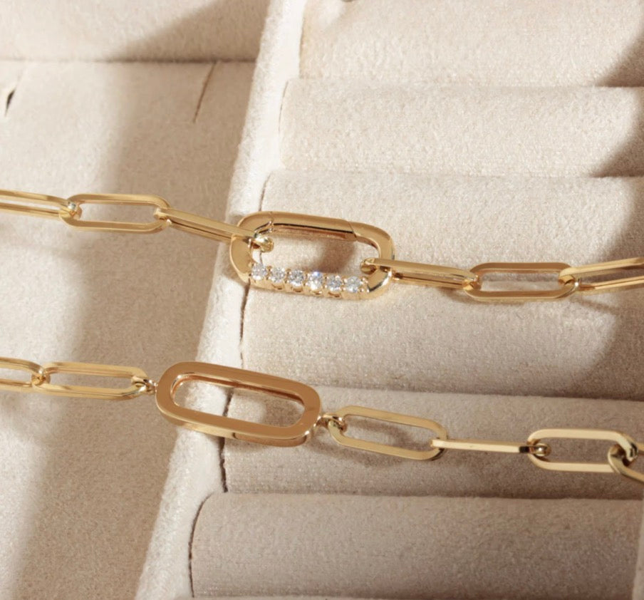 K18YG ペーパークリップチェーン ロングオーバル ネックレス イエローゴールド 18K ダイヤモンド リンクチェーン メンズ レディース