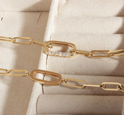 K18YG ペーパークリップチェーン ロングオーバル ネックレス イエローゴールド 18K ダイヤモンド リンクチェーン メンズ レディース