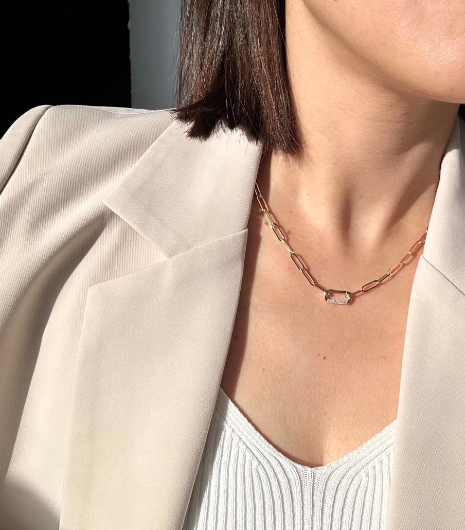 K18YG ペーパークリップチェーン ロングオーバル ネックレス イエローゴールド 18K ダイヤモンド リンクチェーン メンズ レディース