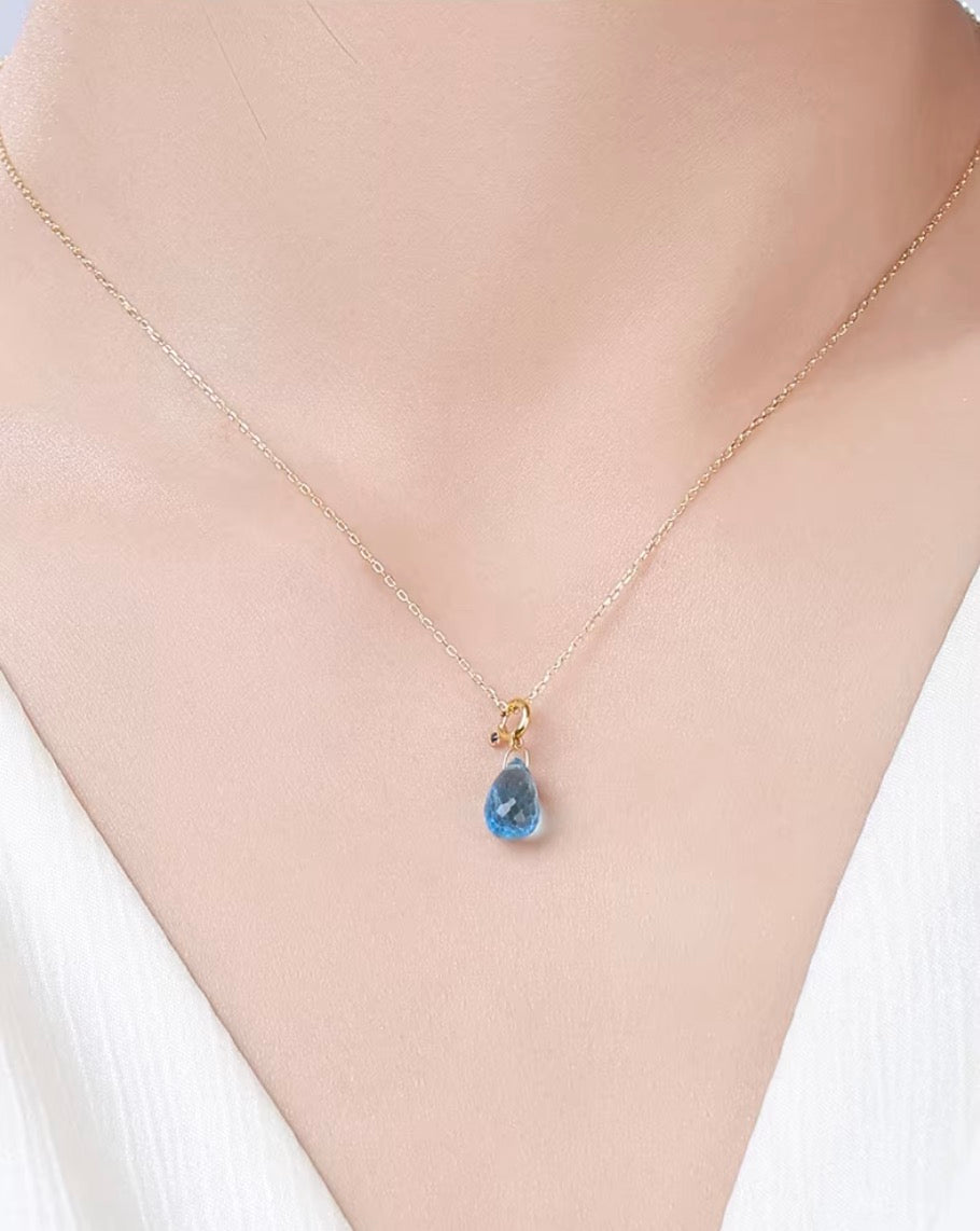 K18YG トパーズ チャーム ペアシェイプ ファセットトパーズ 18K 引き輪 ペンダント ネックレスパーツ K18 ティアドロップ ブルートパーズ