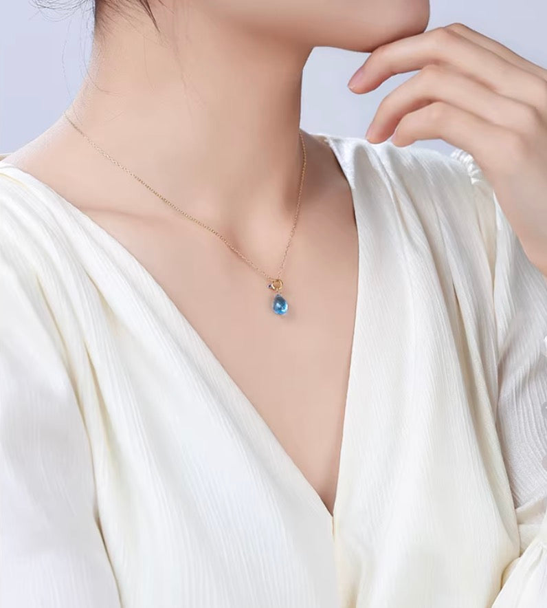 K18YG トパーズ チャーム ペアシェイプ ファセットトパーズ 18K 引き輪 ペンダント ネックレスパーツ K18 ティアドロップ ブルートパーズ