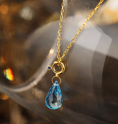 K18YG トパーズ チャーム ペアシェイプ ファセットトパーズ 18K 引き輪 ペンダント ネックレスパーツ K18 ティアドロップ ブルートパーズ