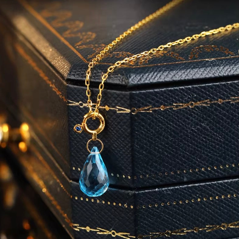 K18YG トパーズ チャーム ペアシェイプ ファセットトパーズ 18K 引き輪 ペンダント ネックレスパーツ K18 ティアドロップ ブルートパーズ