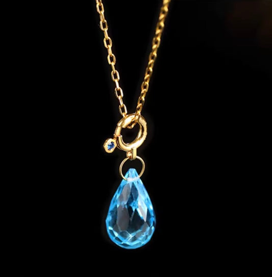 K18YG トパーズ チャーム ペアシェイプ ファセットトパーズ 18K 引き輪 ペンダント ネックレスパーツ K18 ティアドロップ ブルートパーズ