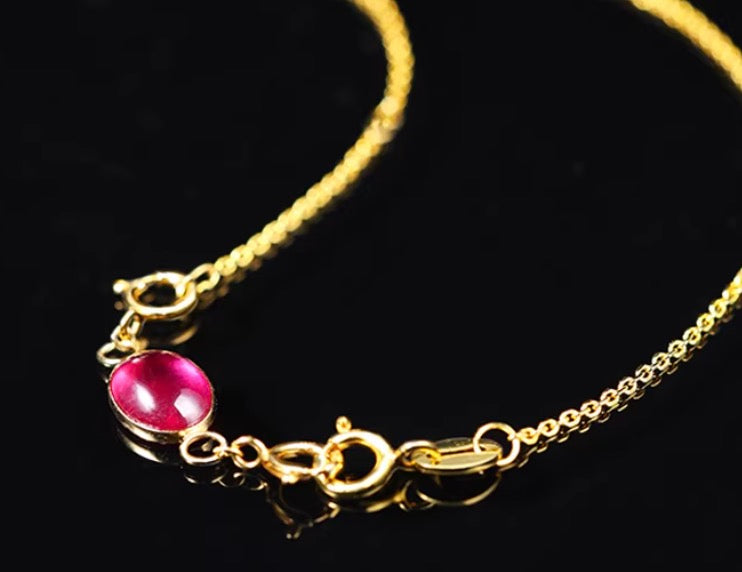 K18YG ルビー オーバル ペンダント チャーム 引き輪 ヒキワ 18K ネックレスパーツ クラスプ 両端開口 ぷっくり カボション