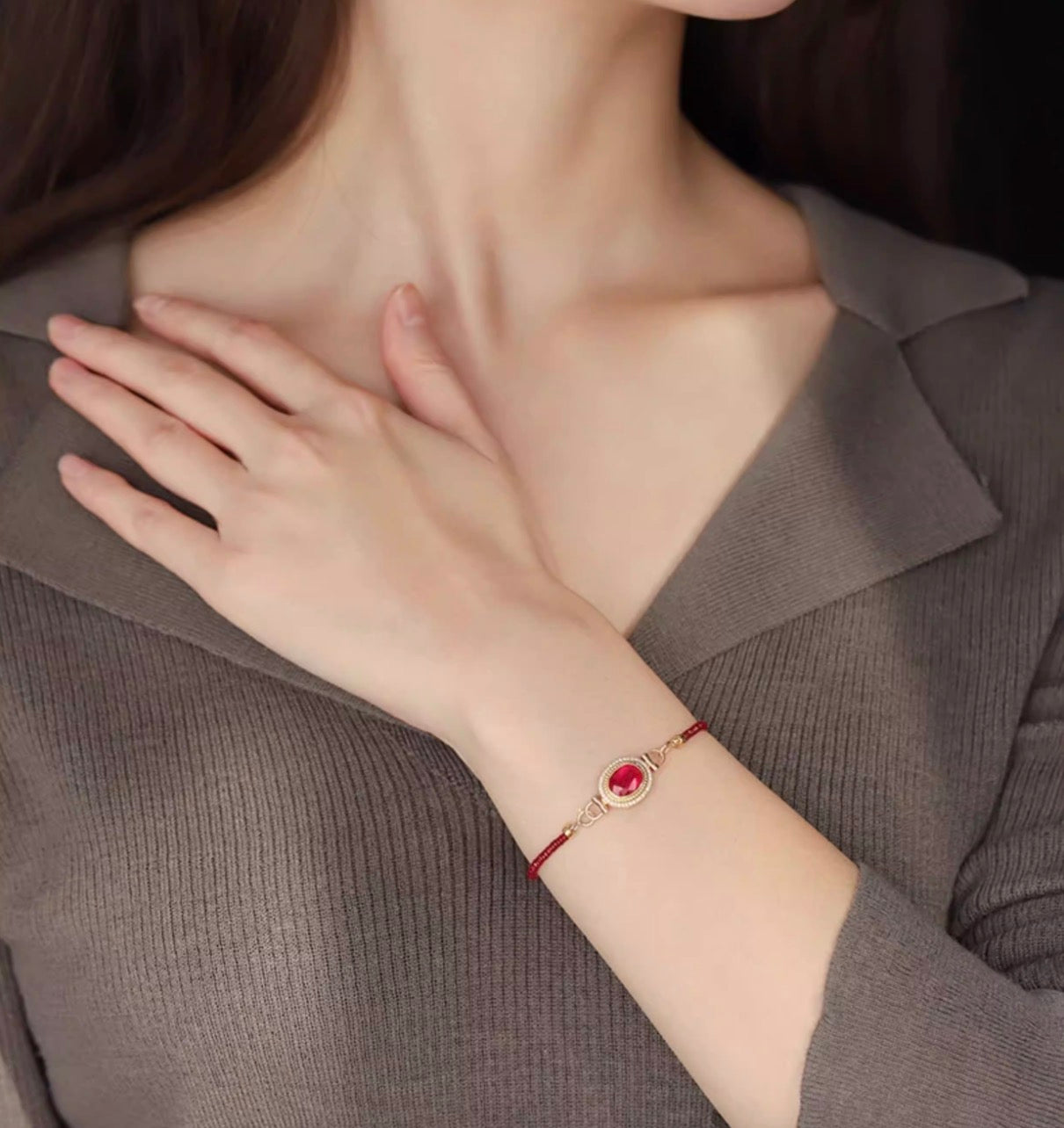 K18YG ルビー チャーム ファセットルビー オーバル ペンダント クラスプ 18K ネックレスパーツ ホワイトサファイア