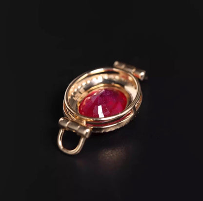 K18YG ルビー チャーム ファセットルビー オーバル ペンダント クラスプ 18K ネックレスパーツ ホワイトサファイア