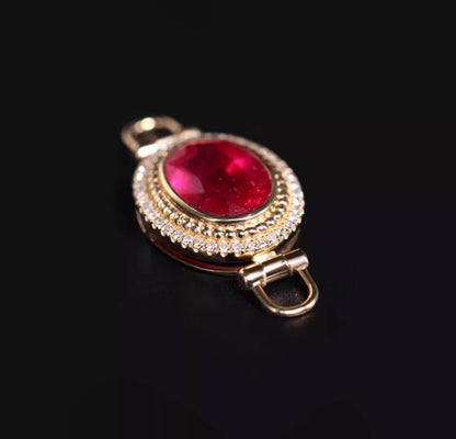 K18YG ルビー チャーム ファセットルビー オーバル ペンダント クラスプ 18K ネックレスパーツ ホワイトサファイア