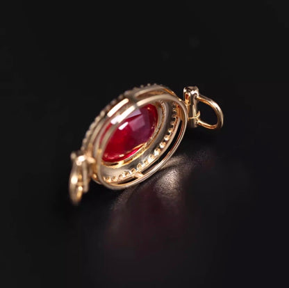 K18YG ルビー チャーム ファセットルビー オーバル ペンダント クラスプ 18K ネックレスパーツ ホワイトサファイア