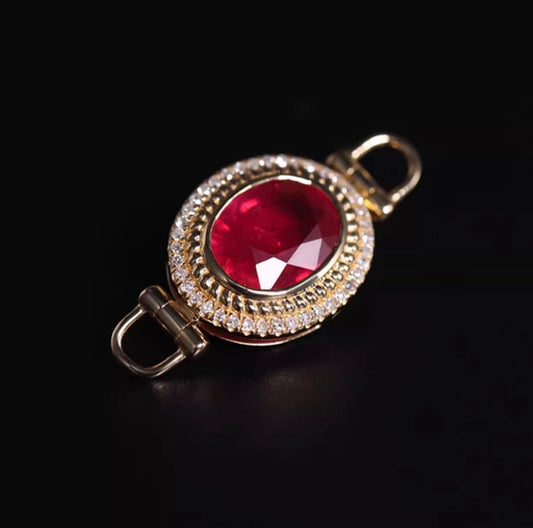 K18YG ルビー チャーム ファセットルビー オーバル ペンダント クラスプ 18K ネックレスパーツ ホワイトサファイア