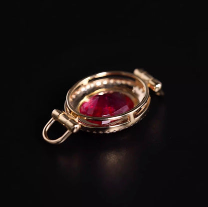 K18YG ルビー チャーム ファセットルビー オーバル ペンダント クラスプ 18K ネックレスパーツ ホワイトサファイア