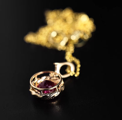 K18YG ピジョンブラッドルビー 1ct ラウンド ペンダント ネックレス 18K YG イエローゴールド チャーム クラスプ バチカン サンフラワー