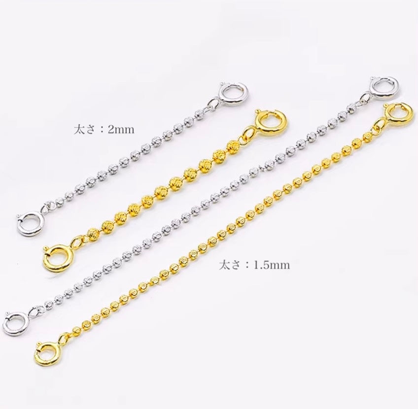 K18YG WG カットボールチェーン 引き輪 ミラーボールチェーン アジャスターチェーン 1.5mm~2mm 調整 18K 3cm ~ チェーンパーツ クラスプ ヒキワ