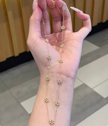 K18YG お花 ステーションネックレス フラワーチャーム カットボール キラキラ 18K WG
