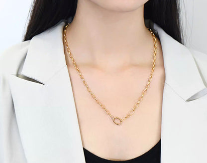 K18YG オーバルリンクチェーン ネックレス 太め メンズ レディース 18K オーバルチェーン 3.8mm 楕円チェーン イエローゴールド