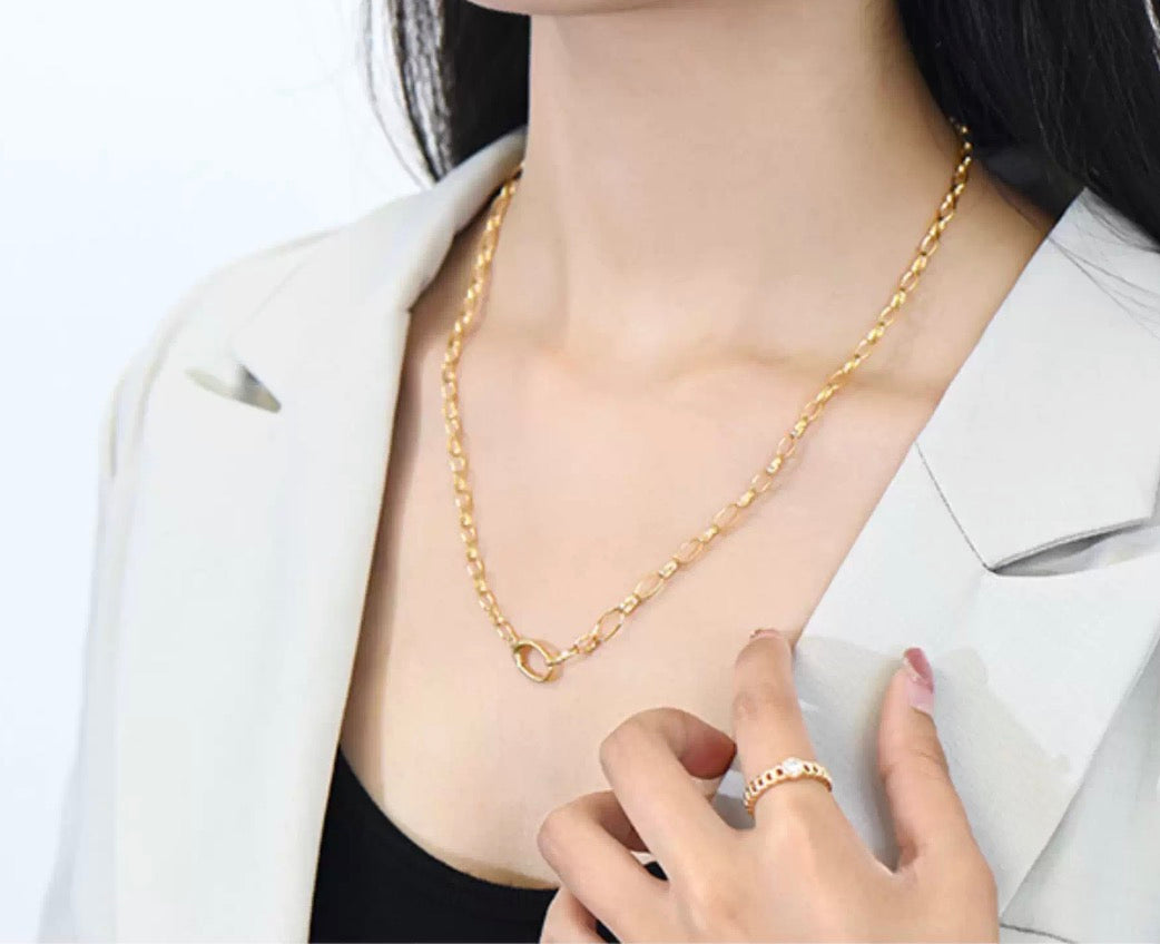 K18YG オーバルリンクチェーン ネックレス 太め メンズ レディース 18K オーバルチェーン 3.8mm 楕円チェーン イエローゴールド