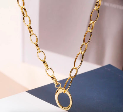 K18YG オーバルリンクチェーン ネックレス 太め メンズ レディース 18K オーバルチェーン 3.8mm 楕円チェーン イエローゴールド