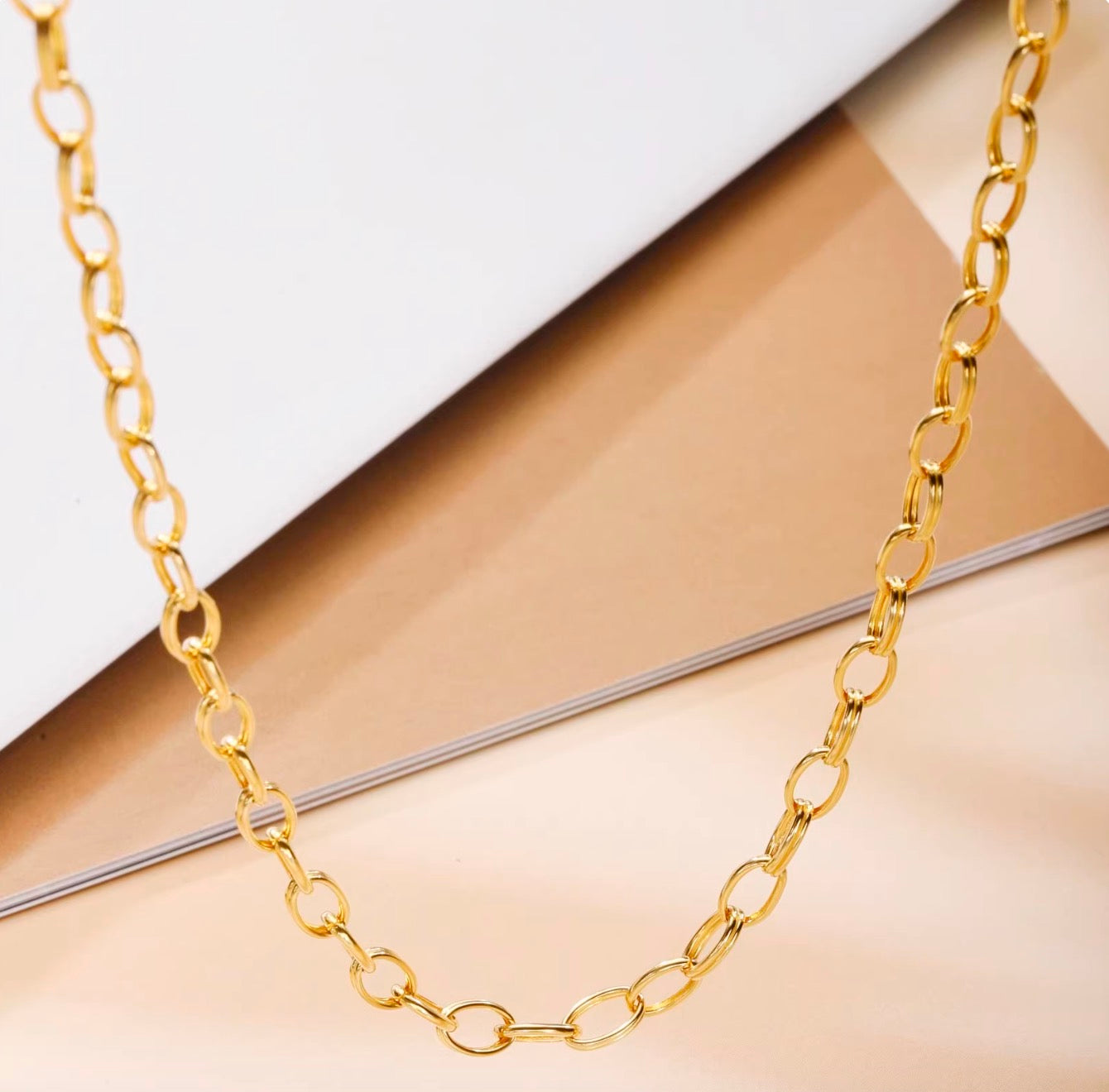 K18YG オーバルリンクチェーン ネックレス 太め メンズ レディース 18K オーバルチェーン 3.8mm 楕円チェーン イエローゴールド