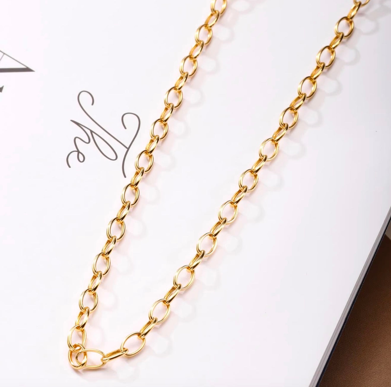 K18YG オーバルリンクチェーン ネックレス 太め メンズ レディース 18K オーバルチェーン 3.8mm 楕円チェーン イエローゴールド