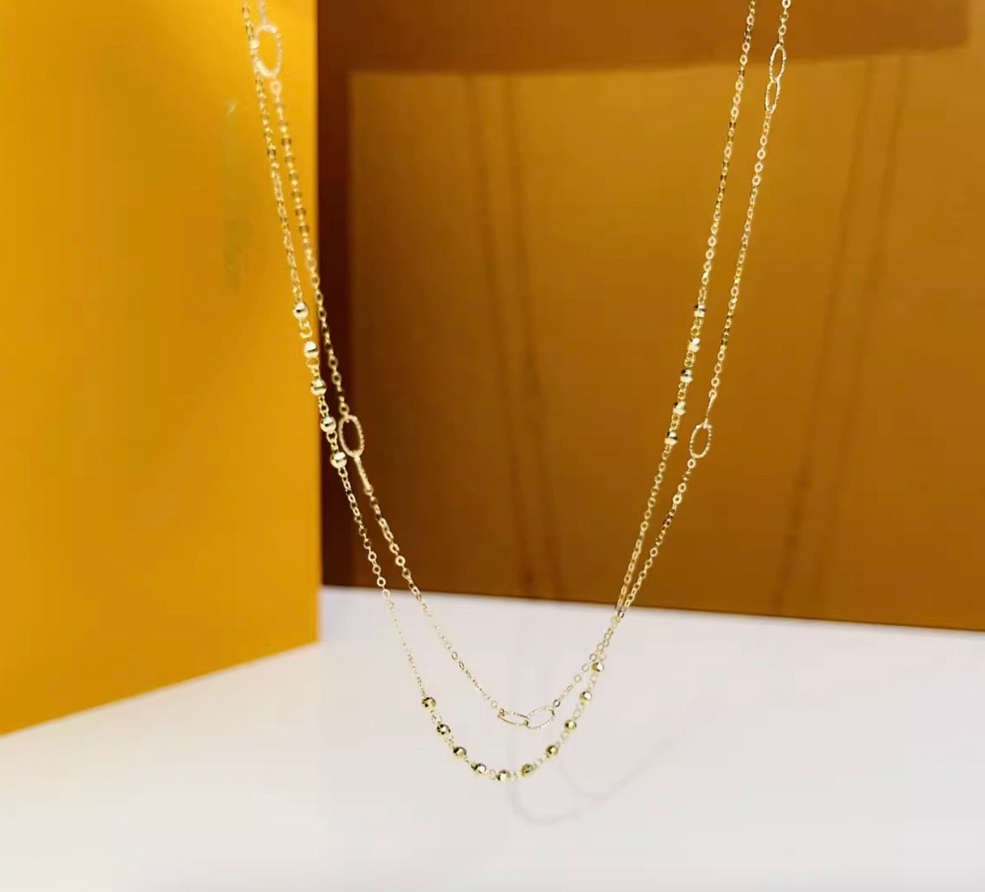 K18YG ステーションチェーン カットボールチェーン ネックレス 18K イエローゴールド ステーションネックレス キラキラ