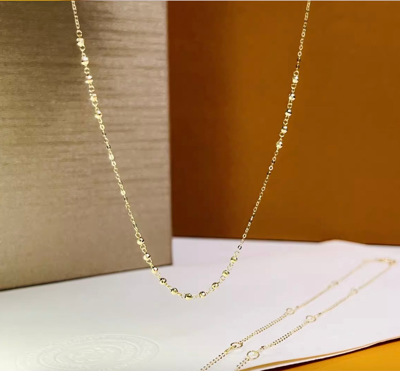 K18YG ステーションチェーン カットボールチェーン ネックレス 18K イエローゴールド ステーションネックレス キラキラ