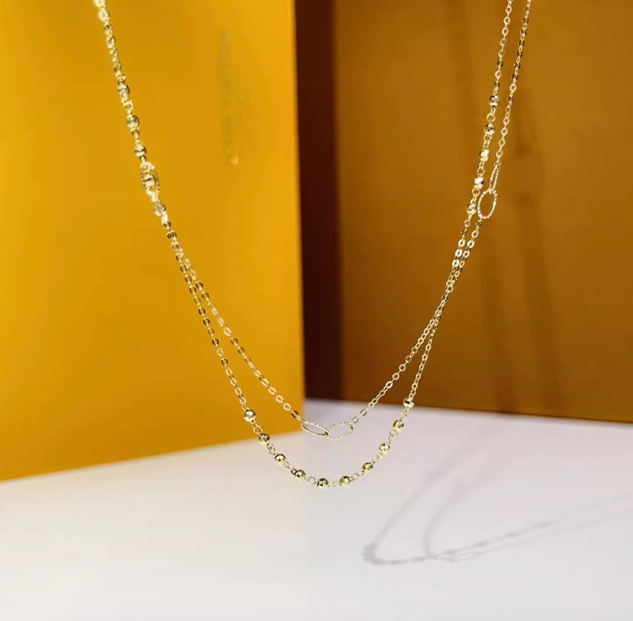 K18YG ステーションチェーン カットボールチェーン ネックレス 18K イエローゴールド ステーションネックレス キラキラ