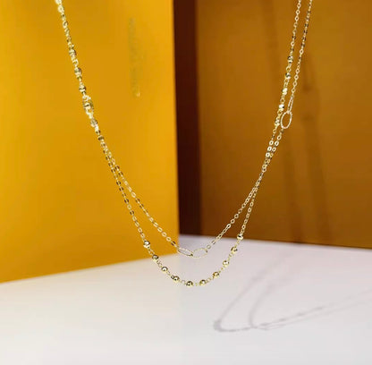 K18YG ステーションチェーン オーバルリンクチェーン ネックレス 18K イエローゴールド 40+2cm キラキラ グリッター デザインチェーン