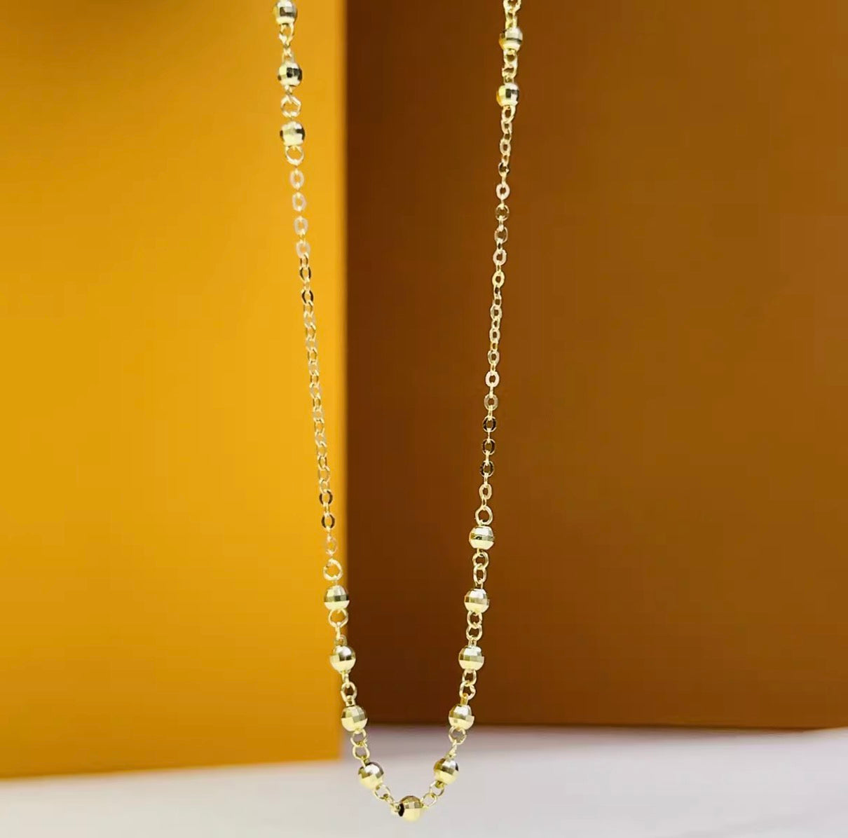 K18YG ステーションチェーン カットボールチェーン ネックレス 18K イエローゴールド ステーションネックレス キラキラ