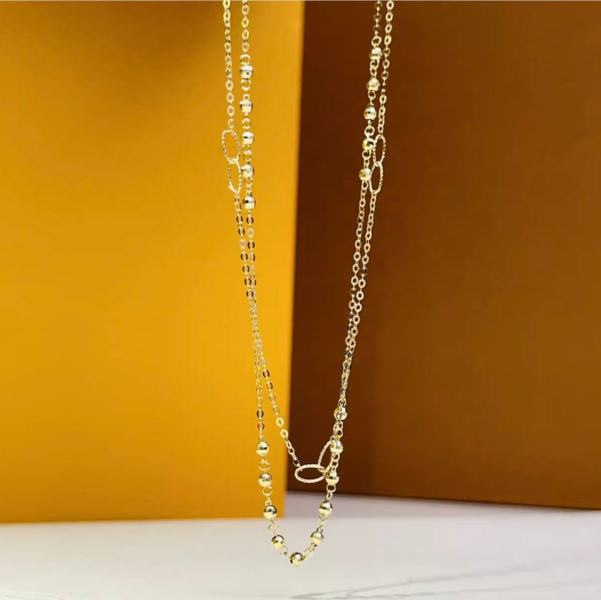 K18YG ステーションチェーン カットボールチェーン ネックレス 18K イエローゴールド ステーションネックレス キラキラ