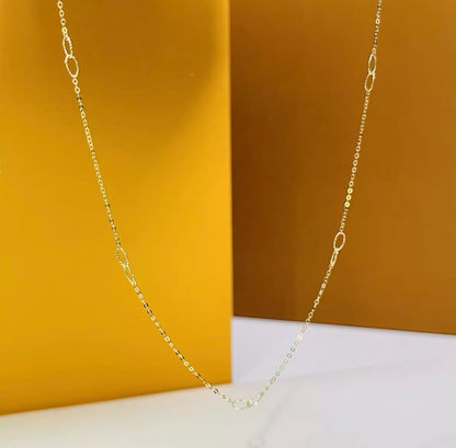 K18YG ステーションチェーン オーバルリンクチェーン ネックレス 18K イエローゴールド 40+2cm キラキラ グリッター デザインチェーン