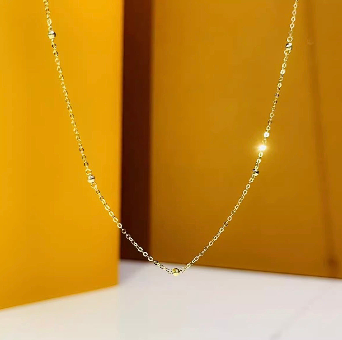 K18YG ステーションチェーン カットボールチェーン ネックレス 18K イエローゴールド ステーションネックレス キラキラ 40+2cm