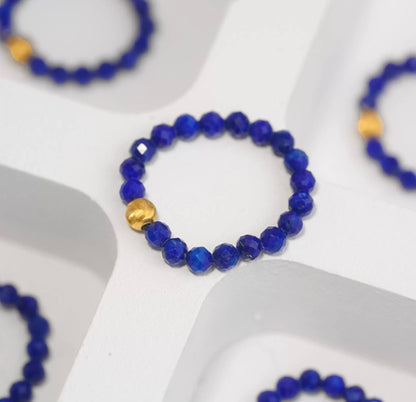 K18YG 天然ラピスラズリ キャッツアイ 18K ゴールドビーズ カットビーズ 瑠璃石 イエローゴールド リング 指輪