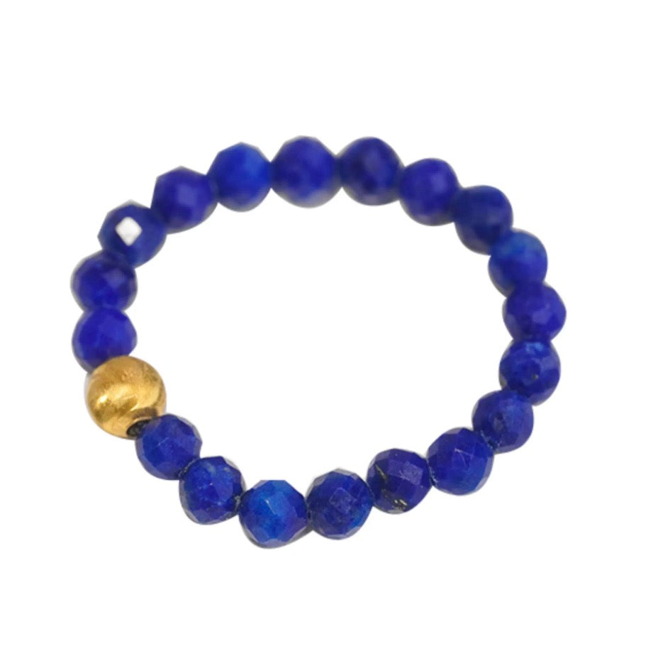 K18YG 天然ラピスラズリ キャッツアイ 18K ゴールドビーズ カットビーズ 瑠璃石 イエローゴールド リング 指輪