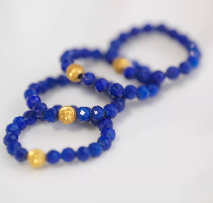 K18YG 天然ラピスラズリ キャッツアイ 18K ゴールドビーズ カットビーズ 瑠璃石 イエローゴールド リング 指輪