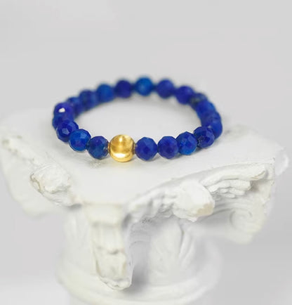 K18YG 天然ラピスラズリ キャッツアイ 18K ゴールドビーズ カットビーズ 瑠璃石 イエローゴールド リング 指輪