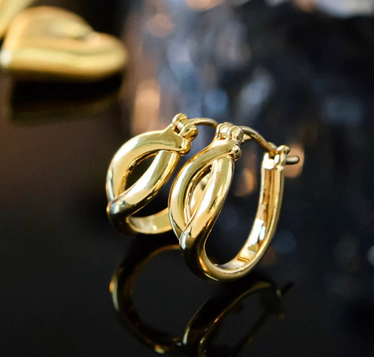 K18YG ハート 2way ピアス 18K ヘアライン 艶消し リングピアス フープ 中空 イエローゴールド やすり加工 18K チャーム 揺れる