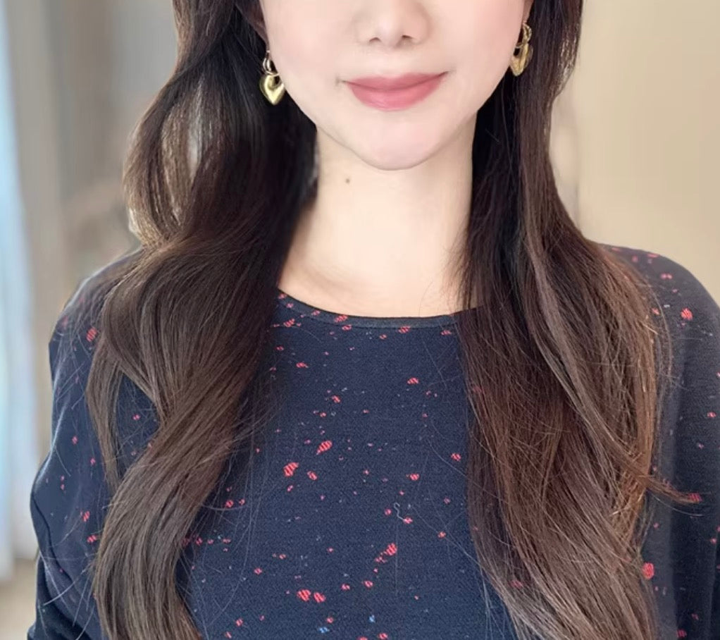 K18YG ハート 2way ピアス 18K ヘアライン 艶消し リングピアス フープ 中空 イエローゴールド やすり加工 18K チャーム 揺れる