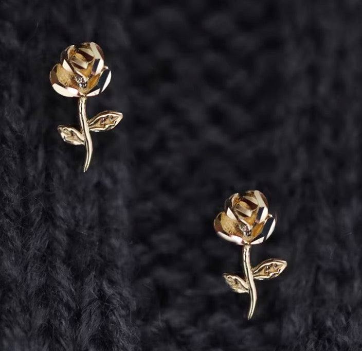K14YG シングルピアス 薔薇 ローズ スタッドピアス イエローゴールド 14K 14金 イエローゴールド 小さめ ワンポイント 花 片耳用