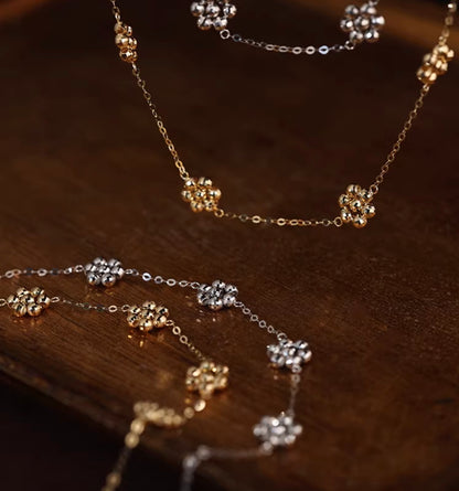 K18YG WG デイジーフラワー ステーションネックレス カットボール 18K 花 フローラル キラキラ