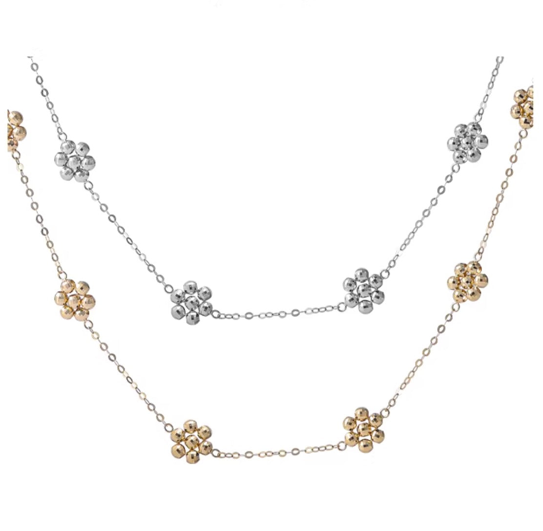K18YG WG デイジーフラワー ステーションネックレス カットボール 18K 花 フローラル キラキラ