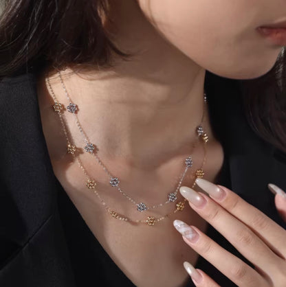 K18YG WG デイジーフラワー ステーションネックレス カットボール 18K 花 フローラル キラキラ