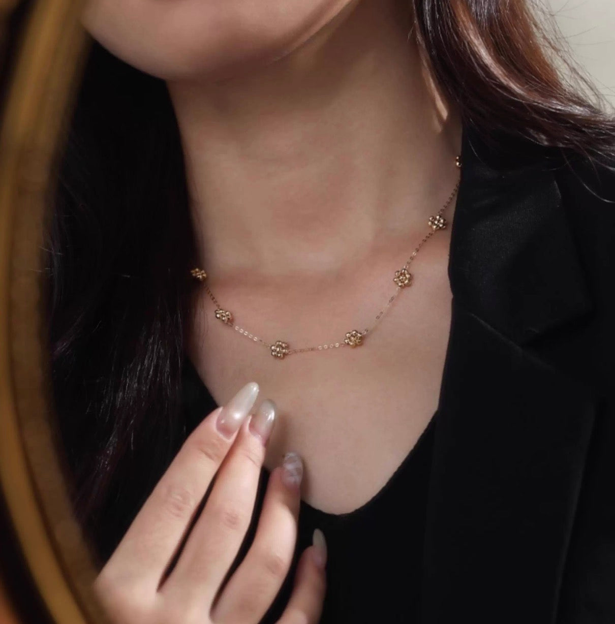 K18YG WG デイジーフラワー ステーションネックレス カットボール 18K 花 フローラル キラキラ