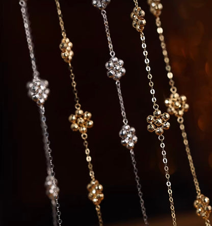 K18YG WG デイジーフラワー ステーションネックレス カットボール 18K 花 フローラル キラキラ