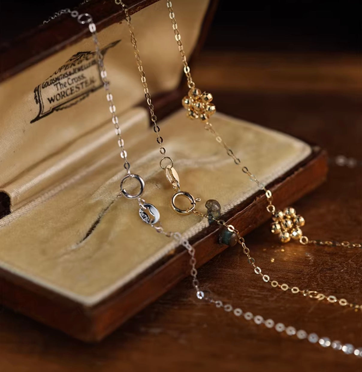 K18YG WG デイジーフラワー ステーションネックレス カットボール 18K 花 フローラル キラキラ