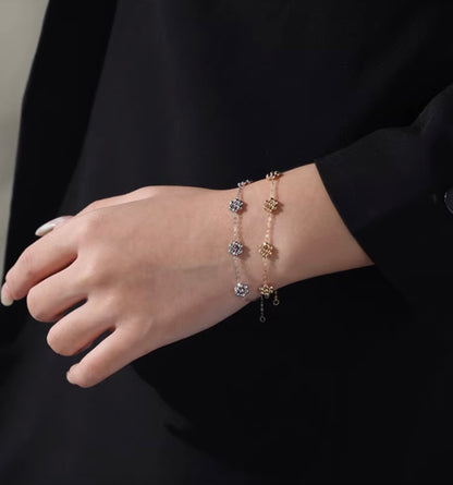 K18YG WG デイジーフラワー ステーションブレスレット カットボール 18K 花 フローラル キラキラ